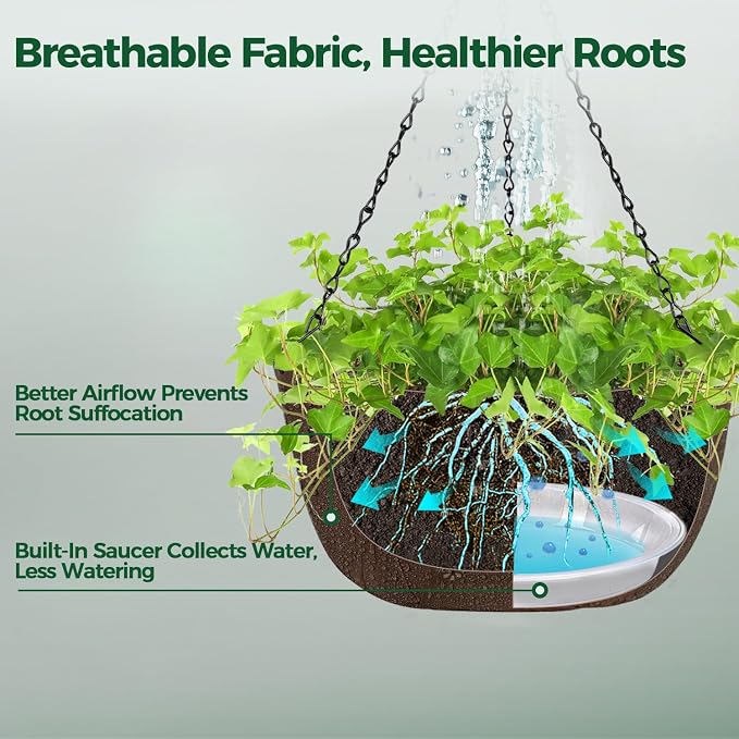 T4U Hanging Planters for Outdoor Plants, 10 Inch 4 Pack Fabric Hanging Baskets - Image 3