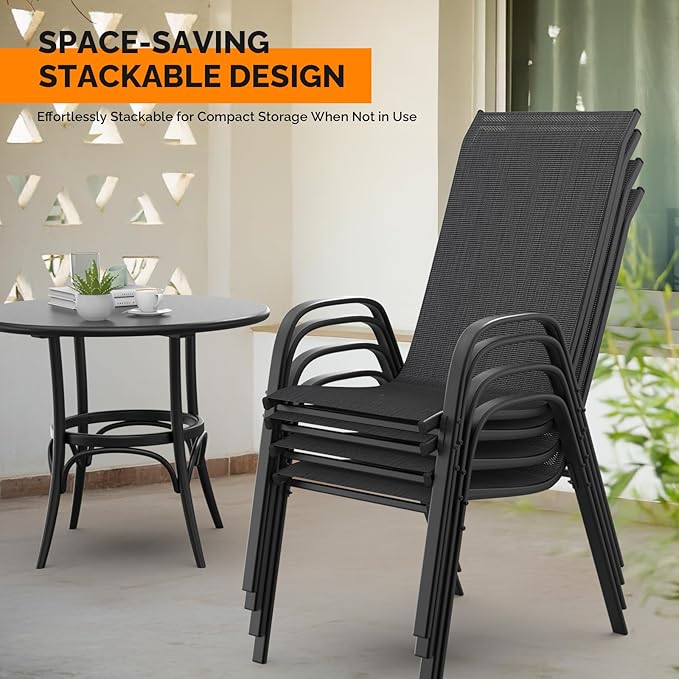 VINGLI Patio Chairs Set of 6 – Stackable Outdoor Dining Chairs - Image 4