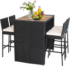 Tangkula 5 Piece Patio Wicker Bar Set, Patiojoy Outdoor Acacia Wood Bar Height by TANGKULA