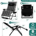 UDPATIO Oversized Zero Gravity Chair, 33In XXL Patio Reclining Chair - Image 3