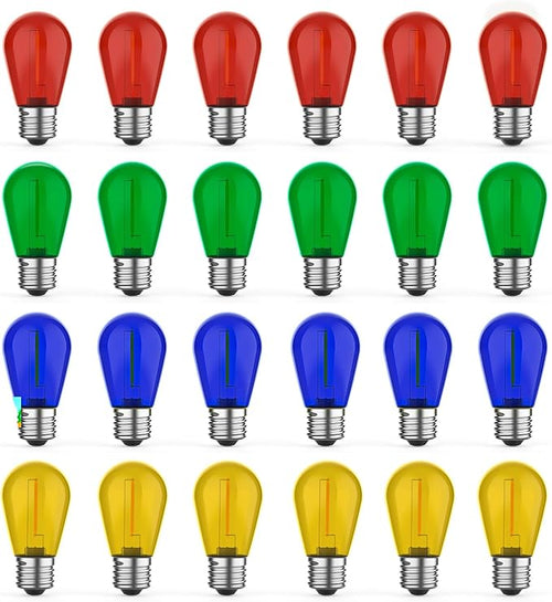 24 Pack S14 Colored LED String Light Bulbs, 1W Plastic Shatterproof Replacement by GvvooHome