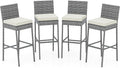 HAPPYGRILL Patio Wicker Barstools Set of 4, Outdoor Bar Height Chair w/Soft by HAPPYGRILL