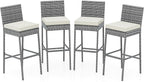HAPPYGRILL Patio Wicker Barstools Set of 4, Outdoor Bar Height Chair w/Soft by HAPPYGRILL