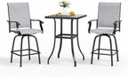 MFSTUDIO 3 Piece Outdoor Swivel Bar Set, Outdoor Bar Table and Chairs Set by MFSTUDIO