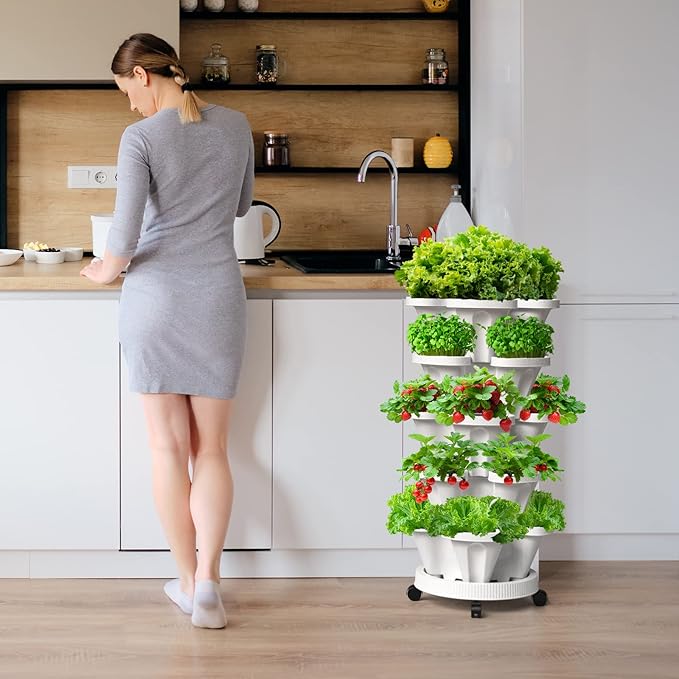 Strawberry Vertical Planters, 6 Tiered Stacking Tower Garden, Stackable Herb - Image 2