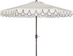 SAFAVIEH 9ft Outdoor Patio Umbrella, Ivory & Black Trim, Auto Crank Tilt by SAFAVIEH