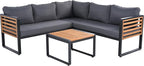 4 Pieces Outdoor Patio Conservation Set, Metal and Wood Frame Sectional - Image 2