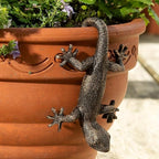 Vintage Bronze Gecko Planter Pot Hugger Flower Figurine – Resin Climbing Lizard by Unknown
