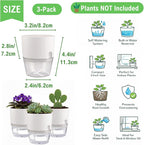3.2 Inch Self Watering Planters Plastic Planter Pots 3 Pack Wicking Flower Pots - Image 2
