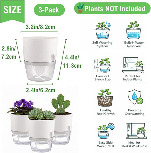 3.2 Inch Self Watering Planters Plastic Planter Pots 3 Pack Wicking Flower Pots - Image 2