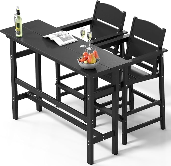 Bar Height Patio Table and Chairs Set, HDPE Outdoor Adirondack Bar Chairs and by NAVINE