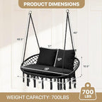 MoNiBloom 2 Seat Hammock Chair Hanging Macrame Swing 3 Cushions Included - Image 2