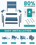SERWALL Outdoor Patio Furniture Set, 5 Piece HDPE Patio Conversation Sets - Image 7