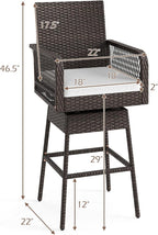 ORALNER Outdoor Wicker Swivel Bar Stools Set of 4, Footrest & Seat Cushion - Image 3