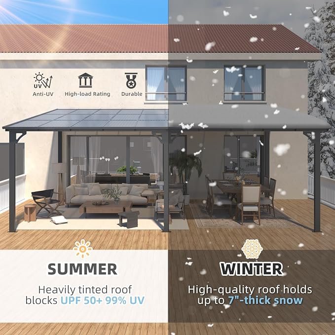 AECOJOY 22' x 8' Gazebo for Patio, Large Wall-Mounted Hard Top Lean-to Gazebo - Image 6