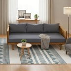 Merax Solid Acacia Wood Couch Chaise Lounge Chair Indoor, 3 Seater Daybed Sofa - Image 3