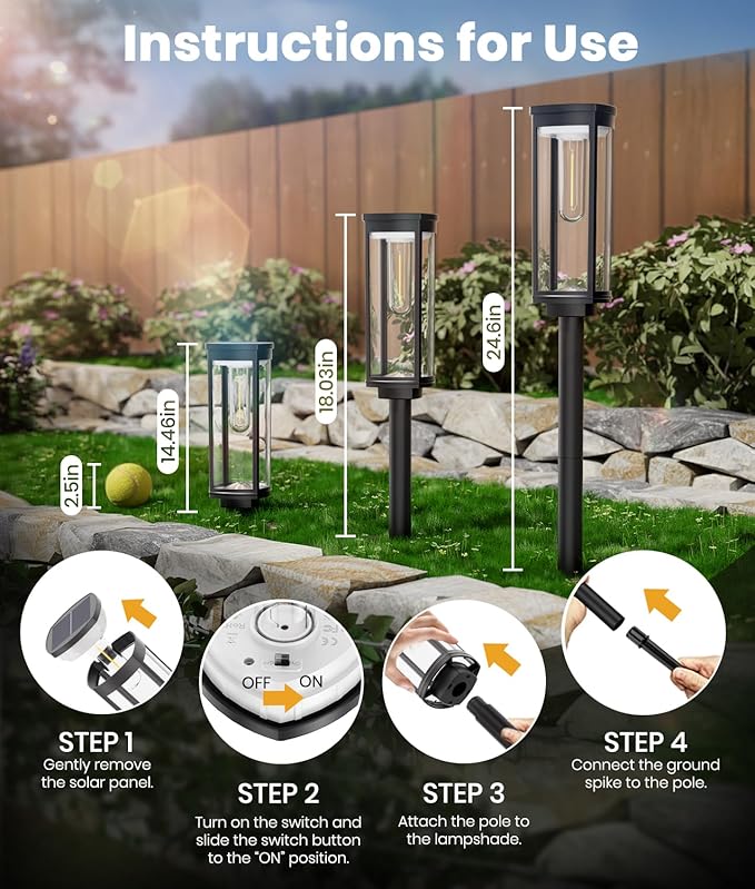 Solar Pathway Lights Outdoor Waterproof 4 Pack Upgraded Solar Walkway Landscape - Image 7