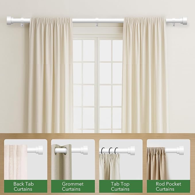 Curtain Rods for Windows 48 to 84, 1 Inch Adjustable White Heavy Duty Long - Image 5