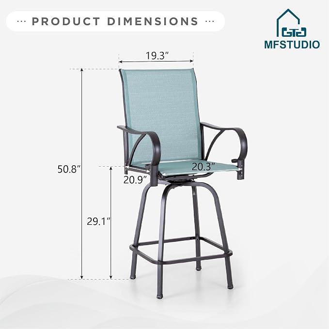 MFSTUDIO Outdoor Bar Stools Set of 4, Swivel Bar Height Patio Chairs Outdoor - Image 8