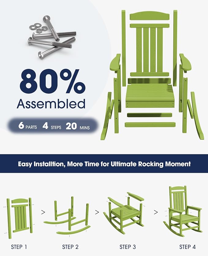 KINGYES HDPE Rocking Chairs Outdoor, Patio Rocking Chairs - Image 4