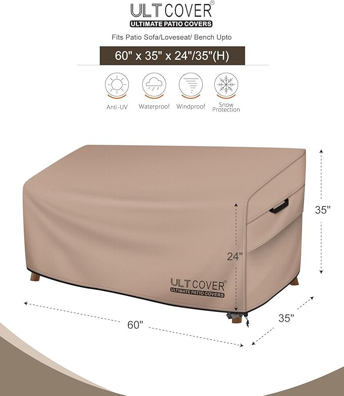 ULTCOVER Patio Furniture Sofa Cover 60W x 35D x 35H inch Waterproof Outdoor - Image 2