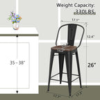 Yongqiang 26 inch Bar Stools Set of 4 Black Metal Counter Height Stools Modern - Image 2