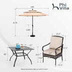 PHI VILLA 6 PCS Outdoor Dining Sets, All-Weather Square Patio Table and Chairs - Image 2