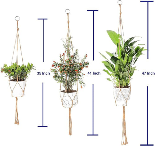 3 Pack Macrame Plant Hanger Indoor, 35 41 47 Inch Handmade Boho Hanging Planter - Image 2