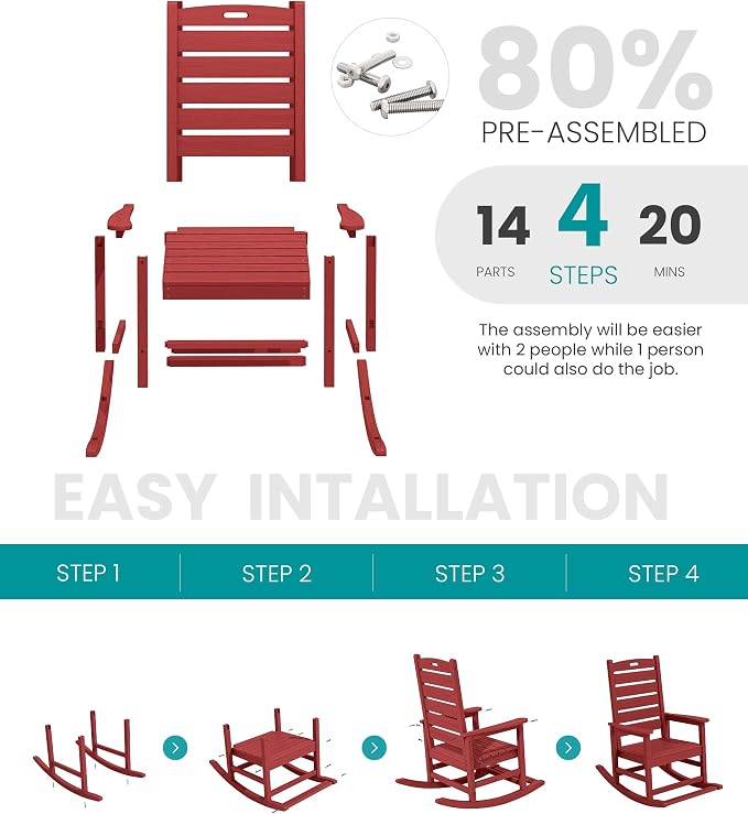 SERWALL Outdoor Rocking Chair Set of 2, Oversized Rocking Chair - Image 5