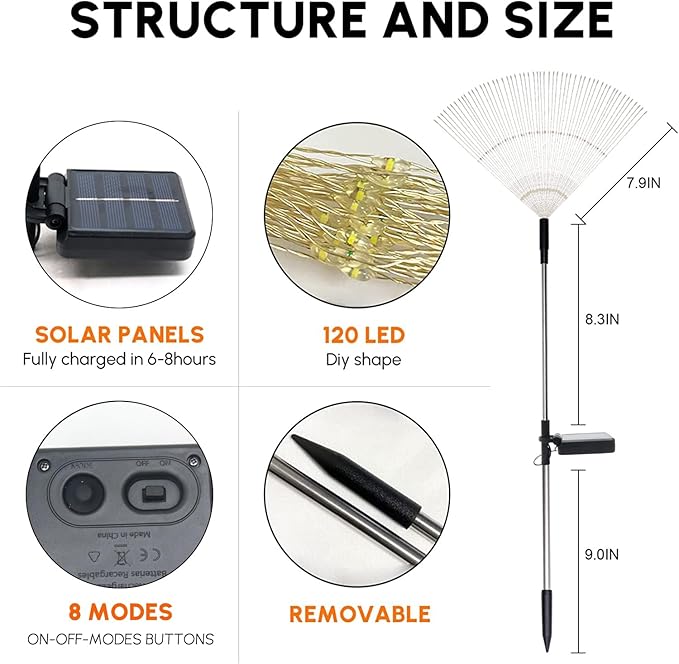 Solar Garden Firework Lights Outdoor Waterproof 6 Pack Solar Powered Art Stake - Image 8