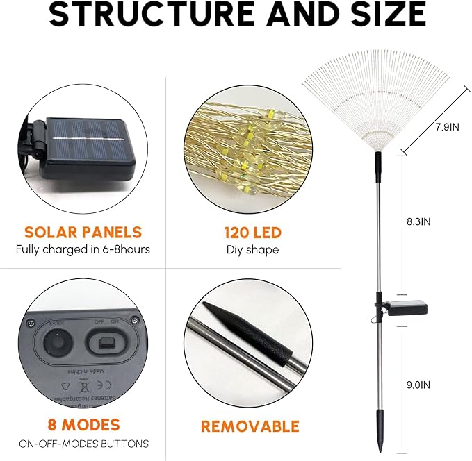 Solar Garden Firework Lights Outdoor Waterproof, 2 Pack Solar Powered Art Stake - Image 6
