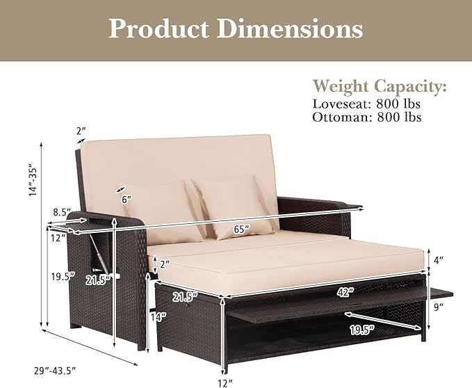 Nightcore Wicker Patio Outdoor Daybed, Outdoor Chaise Lounger w/ 4-Level - Image 2