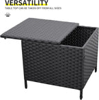 Outdoor Wicker Storage Side Table, Patio Black PE Rattan End Table - Image 4