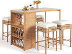 Outvita 5-Piece Outdoor Bar Set, Wicker Rattan Bar Height Patio Set w/4 Cushion by Outvita