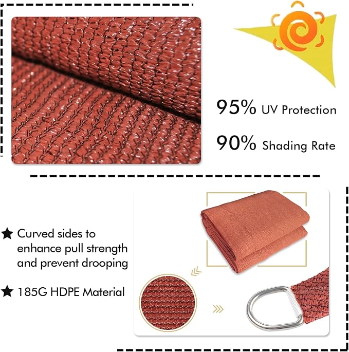 KANAGAWA 6'X8' Rust Red Custom Size Sun Shade Sail Rectangle UV Block Canopy - Image 3