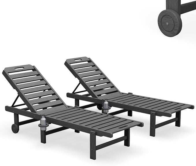 SERWALL Outdoor Chaise Lounge Set of 2, All-Weather HDPE Pool Lounge Chairs - Image 10