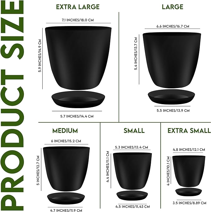 Utopia Home - Plant Pots Indoor - 7/6.6/6/5.3/4.8 Inches Flower Pots - Image 2