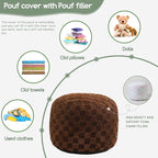 HIGOGOGO Round Stuffed Pouf Ottoman, Plaid Poufs - Image 3