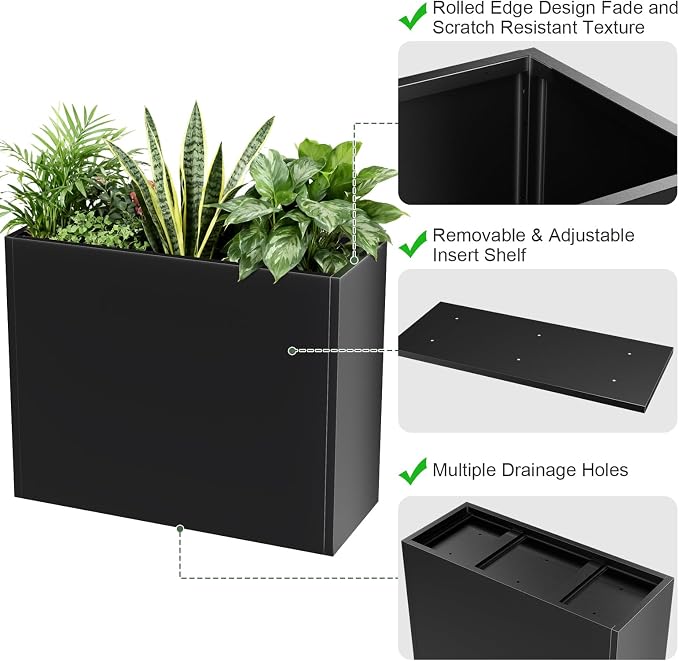 Metal Large Planter Box 38" L x 13" W x 30" H, Heavy Duty Tall Rectangle - Image 3
