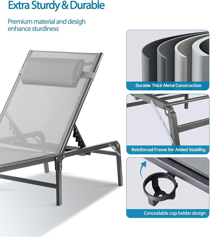 4 Pack Foldable Chaise Lounge Chair - Image 6