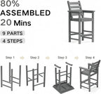 GLANC Adirondack Chairs and Table 3 Pieces Set, HDPE Balcony Bar Height Chairs - Image 4