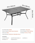 VEVOR Outdoor Patio Dining Table, 59 inch Long Rectangular Metal Steel Slat - Image 3