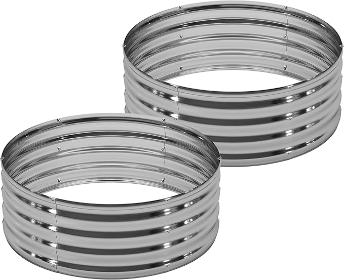 2PCS 2x2x1FT Galvanized Raised Garden Bed Kit, Vegetable Boxes-Round Metal by DIIYIV