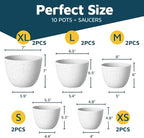 White Gray Plant Pots with Drainage Holes & Saucers 10 Pack, Indoor & Outdoor - Image 2