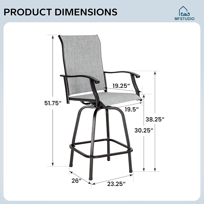 MFSTUDIO Outdoor Bar Stools Set of 2, Swivel Bar Height Patio Chairs Outdoor - Image 7