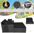 HAPPYGRILL Patio Rattan Daybed Outdoor Loveseat Sofa Set - Image 8