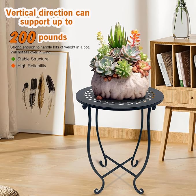Round Side Table Set of 2, Metal Patio Side Tables End Tables, Weather - Image 5
