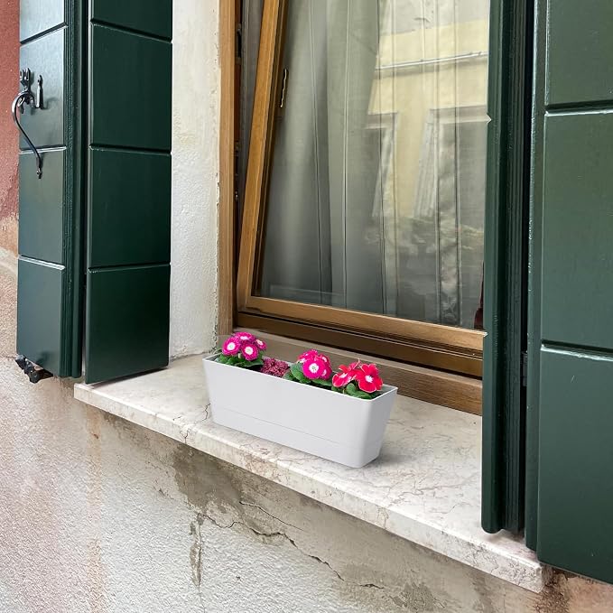 GREANER 12x3.8 Inch Herb Planters, 6 Pack White Rectangle Window Boxes - Image 4