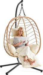 ONBRILL Hanging Egg Chair with Adjustable Footrest & Stand, Wicker Rattan Swing - Image 9