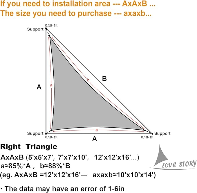 LOVE STORY 10' x 10' x 14' Right Triangle Sun Shade Sail Sunshade Sail UV Block - Image 2